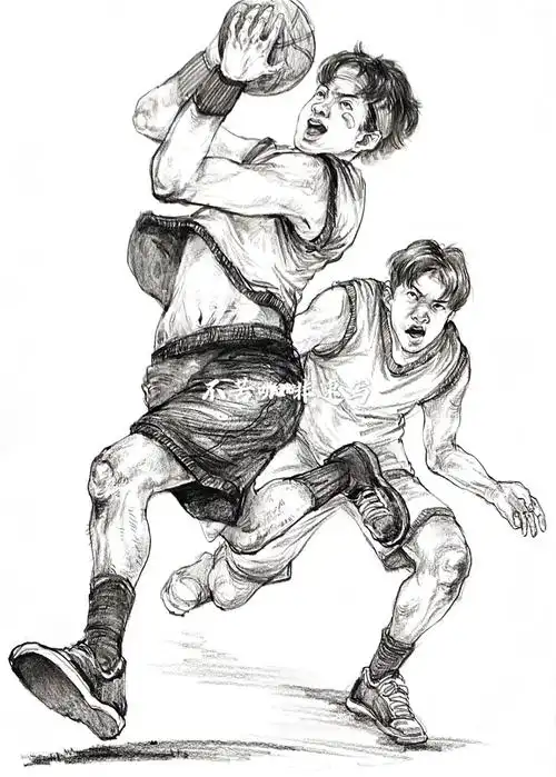 速写默写两个打篮球的人