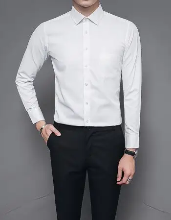 商务衬衫套装男夏秋职业面试正装休闲长袖白色衬衣西裤男伴郎礼服