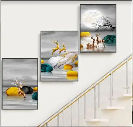 楼梯口间装饰画现代简约楼道三联挂画客厅玄关走廊过道墙壁画i款赏心