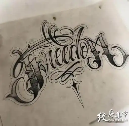 胸口花体字,胸口花体字纹身,胸口花体字纹身手稿图案