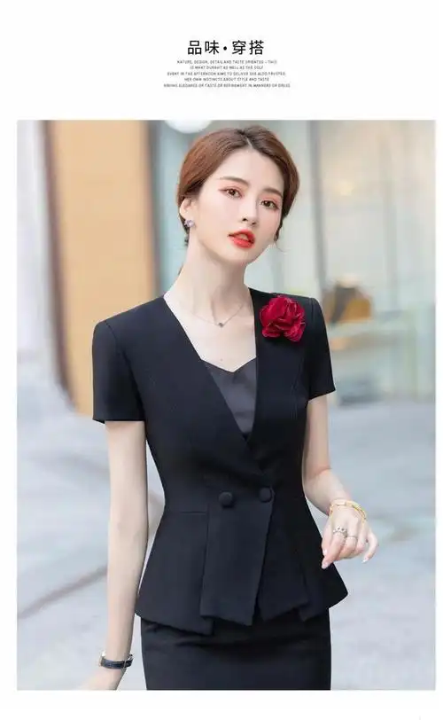 高档白领职业装女装套裙职业套装女夏季短袖美容院店长装酒店前台小