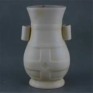 宋定窑白釉开片贯耳瓶 高档做旧仿古瓷 复古装饰 古瓷器收藏古玩