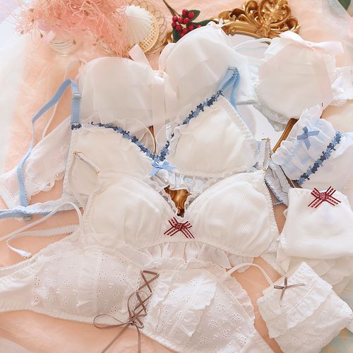 日系少女内衣套装清纯白色合辑仙女风无钢圈小胸文胸甜美可爱舒适