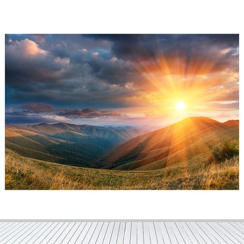 秋天景色客厅装饰画山峰山脉日出高山白云卧室餐厅墙贴画壁画自粘
