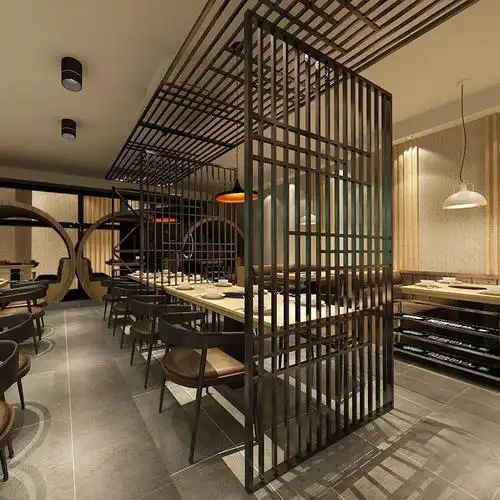 屏风隔断复古铁艺餐饮火锅店形象隔墙饮料店酒吧镂空吊顶网格装饰