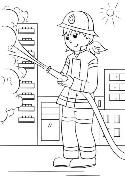 女消防员救火景像简笔画图片