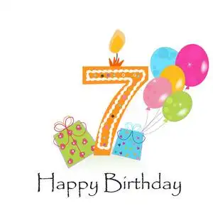 七岁生日快乐的七岁生日时卡矢量照片