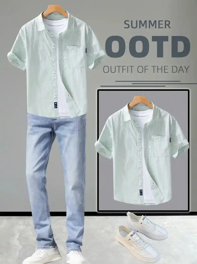 夏季男士时尚休闲条纹衬衫来啦!潮流百搭