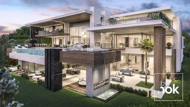 三层现代风超大面宽豪华泳池别墅