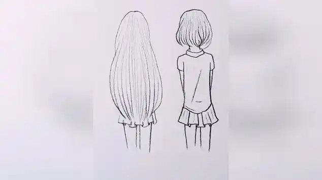 长发短发女孩背影简笔画
