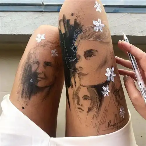 长腿美女艺术家网络爆红:在自己大腿上作画 成果吸睛