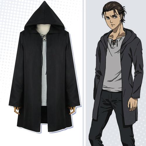 进击的巨人艾伦耶格尔黑色中长款风衣外套cos服同款打底卫衣男女