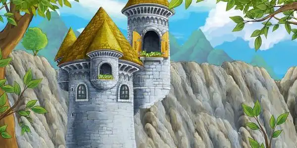 漫画地点关于城堡塔和断开的窗没有人-图解照片