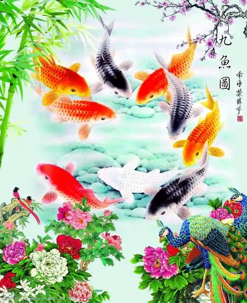 九鱼图锦鲤图牡丹富贵图图片