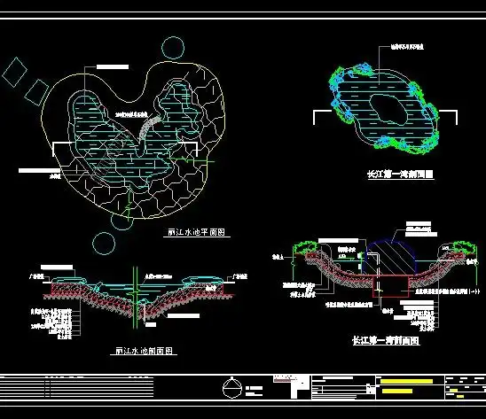 图纸 园林设计图  自然水景施工图 园林景观中自然水景观的施工大样图