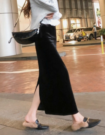 裙黑色包臀裙长裙21春季高腰开叉复古显瘦中长款一步裙黑色裙长90xs