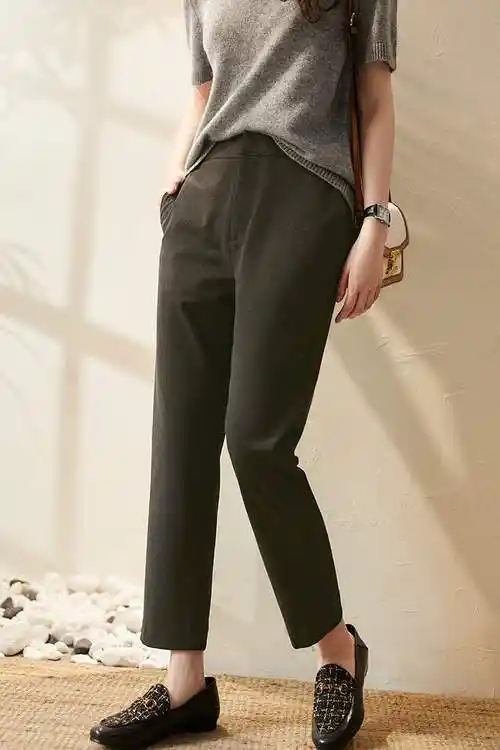 拉夏贝尔休闲裤女2021秋季新款百搭显瘦九分烟管裤锥形裤休闲裤子女