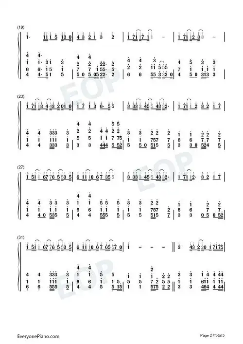倔强-五月天双手简谱预览2-钢琴谱文件(五线谱,双手简谱,数字谱,midi