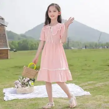 十岁小女孩棉质公主裙子12今年流行小孩子穿的甜美可爱03款粉色160cm