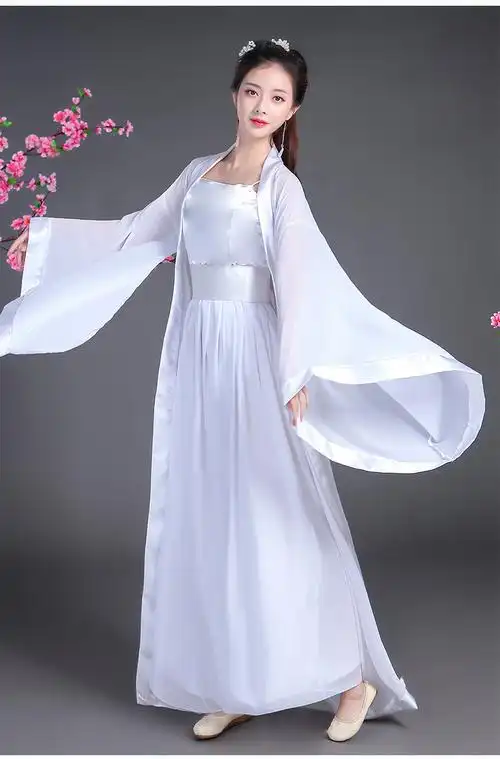 古装汉服女中国风广袖白色小龙女仙女雪纺连衣裙日常改良齐胸襦裙