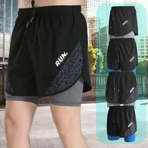 带运费险运动短裤假两件男弹力防走光裤马拉松三分跑步短裤黑色灰色