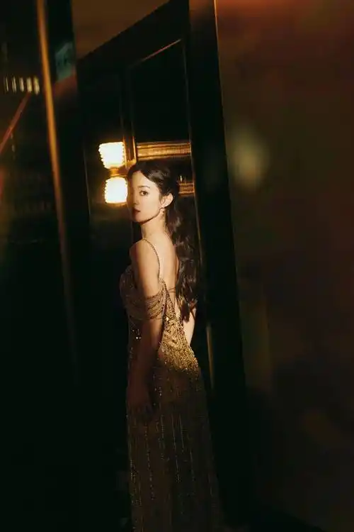 赵丽颖鎏金连衣裙造型雍容华贵气质不凡