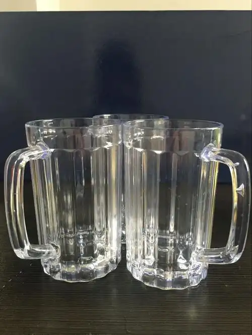 塑料pc啤酒杯透明杯带把加厚扎啤杯饮料杯果汁杯摔不破杯厂家.