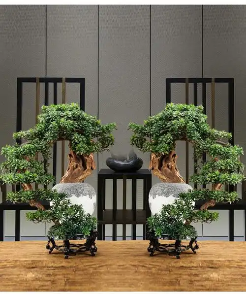 家装软饰 装饰摆件 凯都 凯都 假树假花仿真树红枫叶迎客松盆景摆件