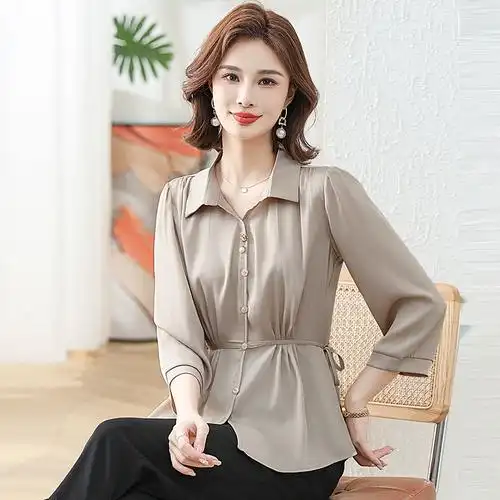 中老年女装春夏八分袖妈妈装翻领上衣小衫洋气打底衫中年女人时尚
