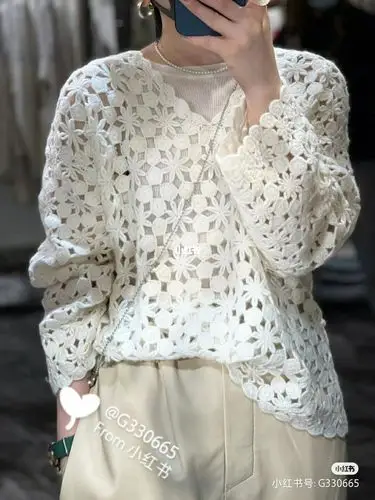 钩针羊绒铜钱花罩衫附图解