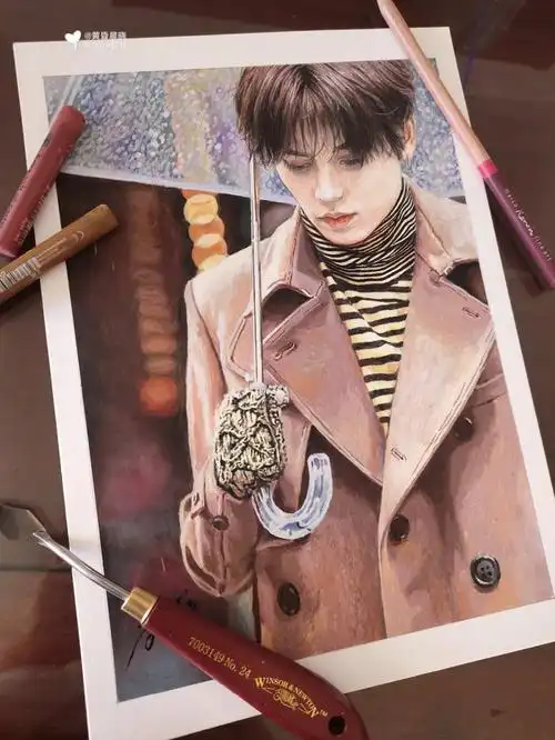 手绘林彦俊油画棒彩铅