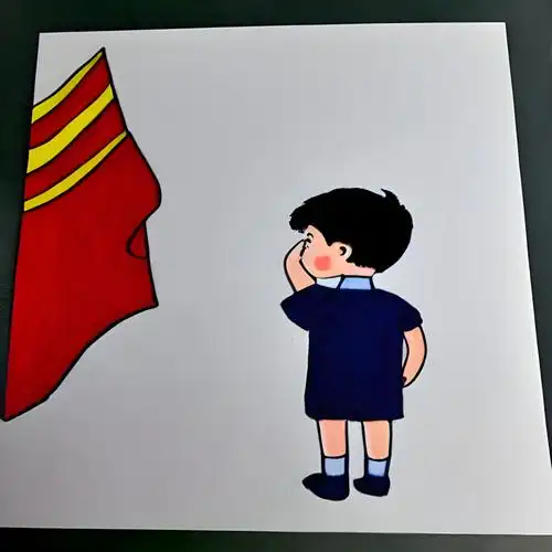 小学生敬礼的背影简笔画