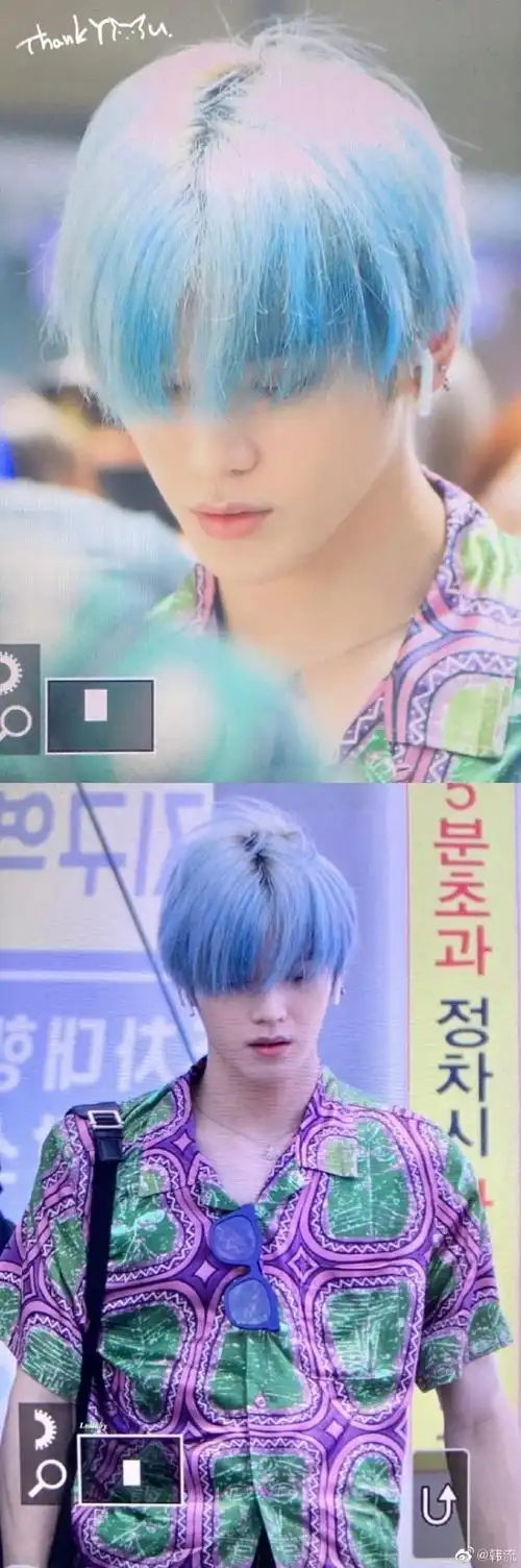 今天把头发染成了天蓝色的李泰容,在炎热的夏天感受到了一股清爽.