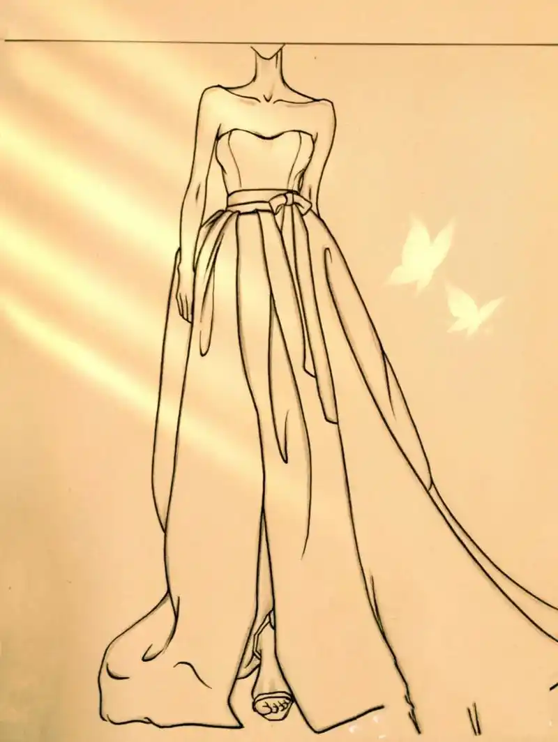 美女黑白简笔画#绘画教程76(附过程) 婚纱礼服手绘简笔画74绘画过程