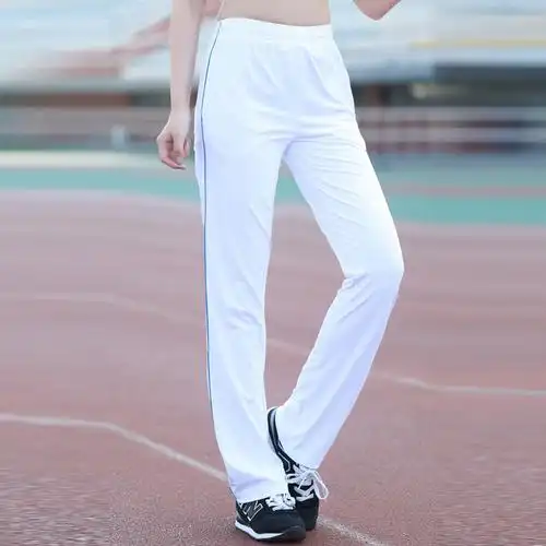 夏季中老年广场舞白色运动裤女长裤薄款弹力力速运动长裤
