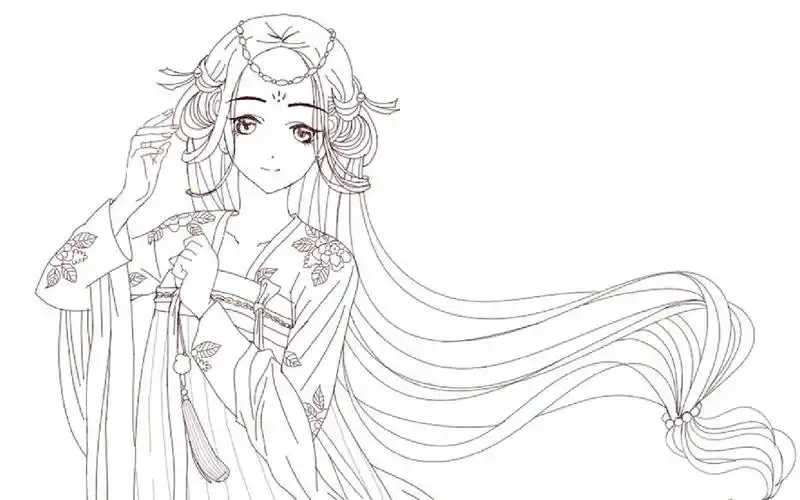 【sai板绘】-原创古风少女线稿(线稿练习,古风汉服,角色设计)_哔哩