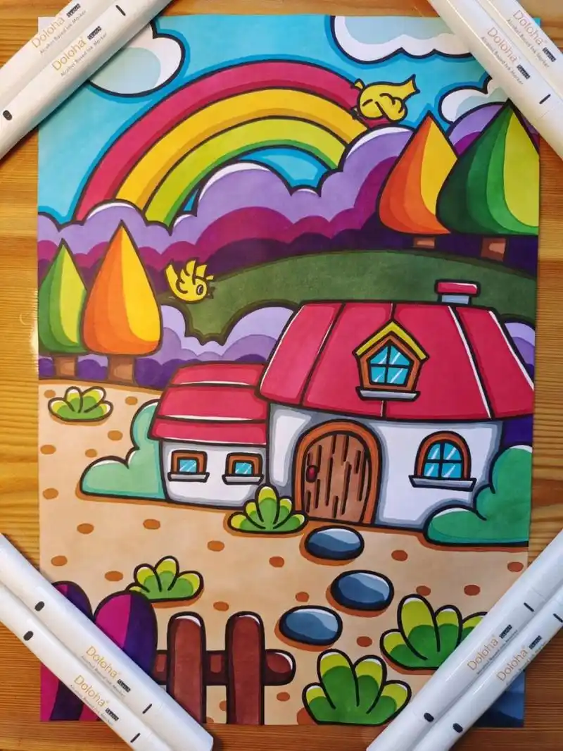 马克笔房子系列手绘(附原图) 儿童画马克笔房子系列,最后三张原图