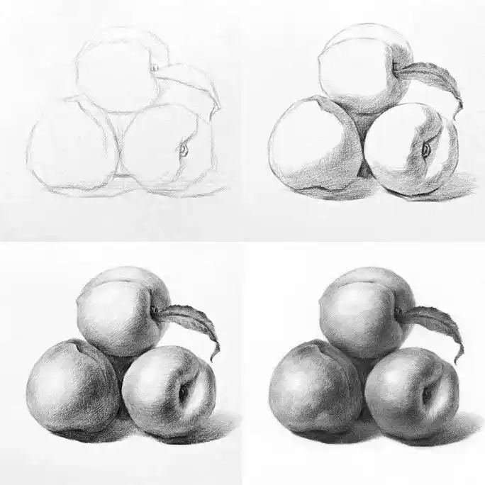 素描桃子绘画详细步骤教程.素描静物桃子绘画#素描 #一起学画 - 抖音