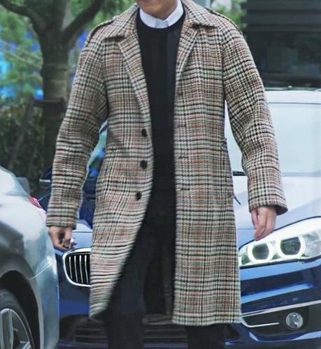 2024春秋冬男装靳东贺涵同款格子毛呢子羊绒大衣中长加厚高端外套