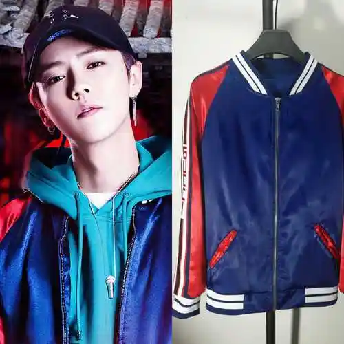 热血歌街舞团鹿晗同款衣服红蓝拼接男女情侣外套棒球服 春秋上衣