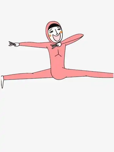 设计了一个穿红色衣服跳舞的小人在劈叉,卡通效果的展现形式更好的