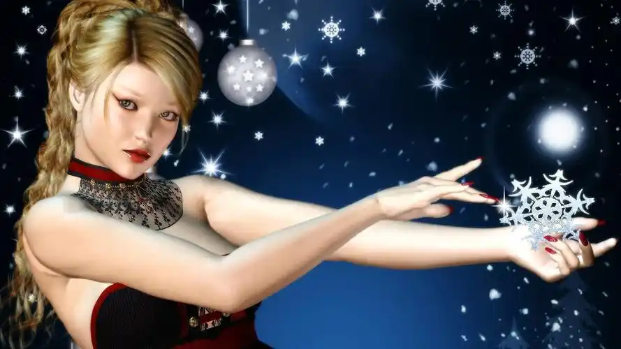 3d女孩与圣诞雪花 640x1136 iphone 5/5s/5c/se 壁纸,图片,背景,照片