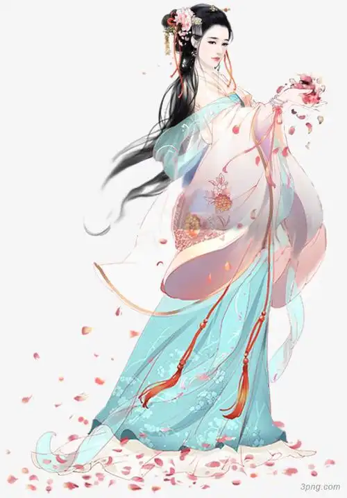 红色纱衣散花女子古风立绘png素材透明免抠图片-动植人物