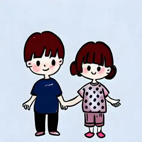 兄妹简笔画一左一右可爱