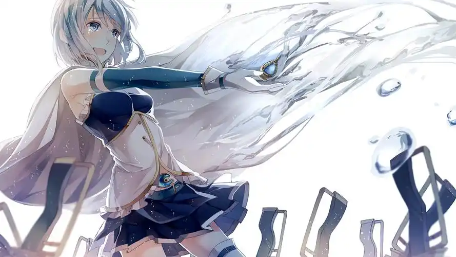 动漫蓝发白裙美女插画桌面壁纸