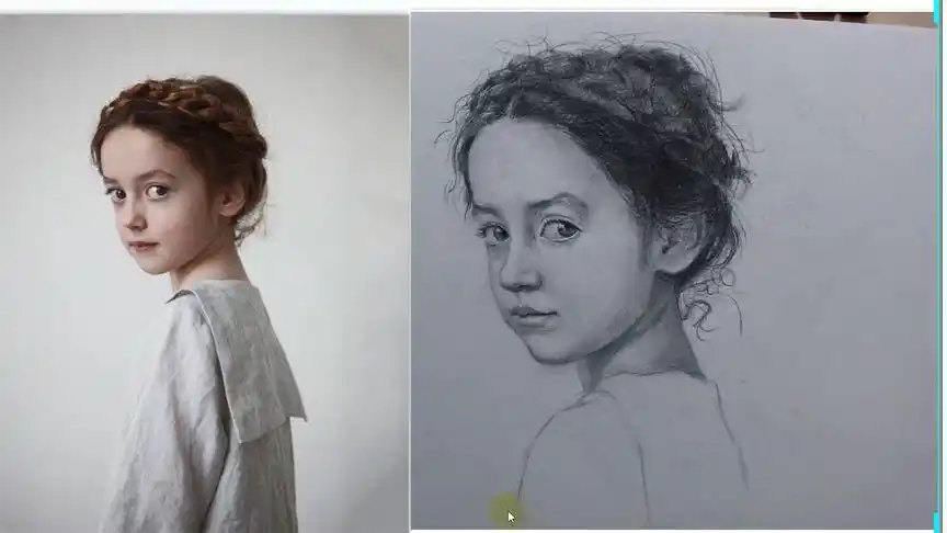 侧脸素描小女生绘画教学