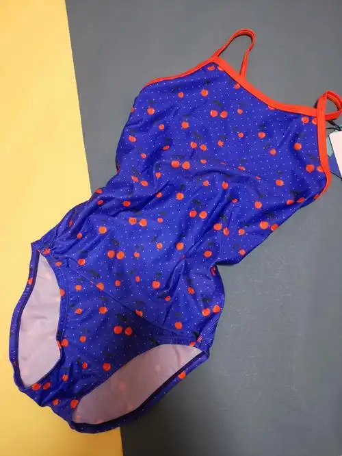 happyswimming蓝樱桃女士连体三角泳衣双层