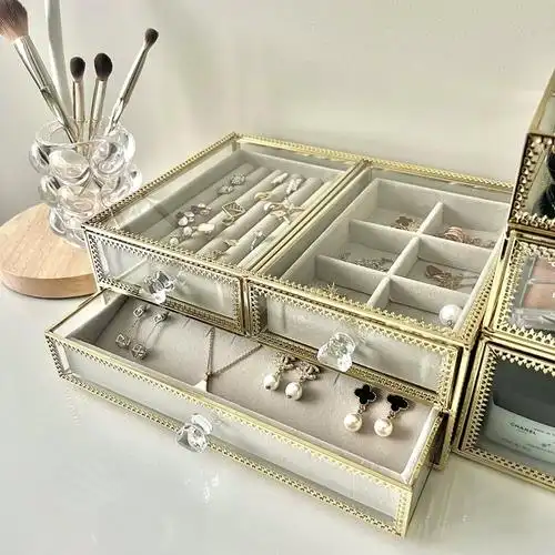 高级绒布首饰盒精致多层高档饰品盒珠宝耳环项链戒指大容量收纳盒