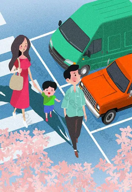 traffic rules crosswalk crossing the road family isometric car