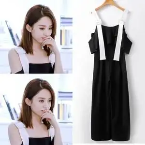 你和我的倾城时光林浅赵丽颖同款衣服一字领荷叶边阔腿背带连体裤